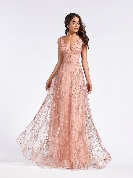 Sparkle tulle dusty pink dress with plunging sweetheart neck with illusion inset and straps Sparkle tulle dusty pink dress with plunging sweetheart neck with illusion inset and straps