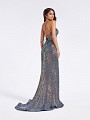 Multi blue mermaid prom dress with  lace-up back and kick train