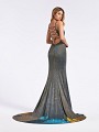 Sparkling jersey gold and blue formal gown with open tie and lace-up back