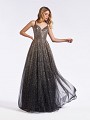 Glitter tulle gold and black full A-line formal evening cocktail dress with box pleats