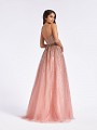 Sparkling gold and dusty pink formal gown with sultry open back and straps