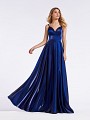 Fashionable floor length A-line navy shiny mikado formal gown with sweetheart neck and waistband Fashionable floor length A-line navy shiny mikado formal gown with sweetheart neck and waistband