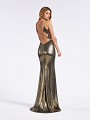 Shiny metallic jersey gold formal dress with criscross tie back and sequins Shiny metallic jersey gold formal dress with criscross tie back and sequins