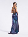 Floor length mermaid peacock formal gown with natural waistline and kick train Floor length mermaid peacock formal gown with natural waistline and kick train