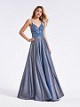 Blue A-line long formal prom dress with natural waistline and pockets at side skirt Blue A-line long formal prom dress with natural waistline and pockets at side skirt