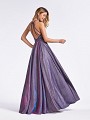 Purple metallic jersey formal gown with strappy racerback with crystals and beads Purple metallic jersey formal gown with strappy racerback with crystals and beads