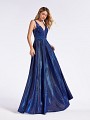 Navy metallic satin floor length prom dress with deep sweerheart and beaded sash Navy metallic satin floor length prom dress with deep sweerheart and beaded sash