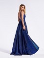 Navy sparkling floor length cocktail gown with illusion v-back and side pockets at skirt Navy sparkling floor length cocktail gown with illusion v-back and side pockets at skirt