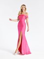 Val Stefani 3902RY fuchsia jersey fabric off-the-shoulder formal gown with front slit Val Stefani 3902RY fuchsia jersey fabric off-the-shoulder formal gown with front slit
