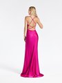 Val Stefani 3903RY jersey sheath strappy open back prom gown with kick train