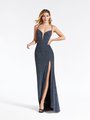 Val Stefani 3905RE sexy yet sophisticated sheath formal gown with high front slit in blue