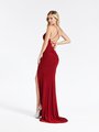 Val Stefani 3905RE lovely metallic jersey sheath formal dress with crisscross tie back and ruching at back bodice