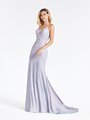 Val Stefani 3907RW glamorous sparkle jersey lilac prom dress with thin shoulder straps and beaded strips at waist