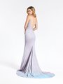 Val Stefani 3907RW stylish deep V-back with thin straps sparkle jersey sheath formal gown with kick train