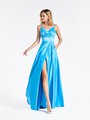 ValStefani 3910RA simple yet elegant blue surplice sweetheart with thin straps A-line prom gown with front slit wrap skirt