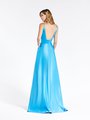 Val Stefani 3910RA square open back A-line gown with kick train in flowing satin