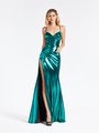 Val Stefani 3911RD eye-catching shiny stretch satin mermaid with drape skirt in emerald Val Stefani 3911RD eye-catching shiny stretch satin mermaid with drape skirt in emerald