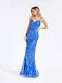 ValStefani 3912RD luxurious royal blue glitter print net prom dress with horsehair trim hem
