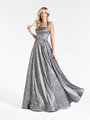 Val Stefani 3913RG unique square neck halter A-line floor length gown in classic charcoal Val Stefani 3913RG unique square neck halter A-line floor length gown in classic charcoal