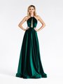 Val Stefani 3918RA soft and smooth emerald velvet halter neck with illusion inset at front bodice and side pockets Val Stefani 3918RA soft and smooth emerald velvet halter neck with illusion inset at front bodice and side pockets