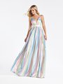 Val Stefani 3919RA multi and yellow iridescent satin A-line formal gown with deep sweetheart with illusion inset Val Stefani 3919RA multi and yellow iridescent satin A-line formal gown with deep sweetheart with illusion inset