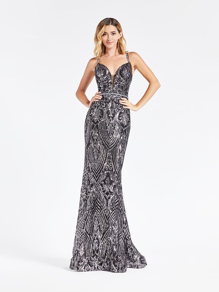 Val Stefani 3921RG silver and black deep sweetheart with illusion inset mermaid in embroidered sequin fabric Val Stefani 3921RG silver and black deep sweetheart with illusion inset mermaid in embroidered sequin fabric