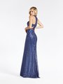 Val Stefani 3923RY sexy racerback floor length sheath formal gown in glitter print tulle with cutouts at back