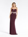 Val Stefani 3925RA eggplant satin jersey mermaid formal dress with beaded appliques and nude illusion inset at waist Val Stefani 3925RA eggplant satin jersey mermaid formal dress with beaded appliques and nude illusion inset at waist