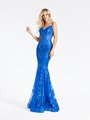 Val Stefani 3930RY unlined glitter sequin print tulle mermaid with front V-neck in royal blue