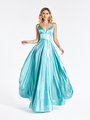 Val Stefani 3932RC luxurious yet affordable iridescent satin A-line with wrap skirt and deep sweetheart neckline in aqua Val Stefani 3932RC luxurious yet affordable iridescent satin A-line with wrap skirt and deep sweetheart neckline in aqua