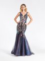 Val Stefani 3937RE unique embroidered sequin fabric over tulle mermaid prom dress in black and purple Val Stefani 3937RE unique embroidered sequin fabric over tulle mermaid prom dress in black and purple