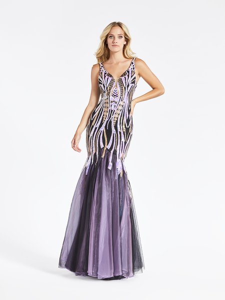 Val Stefani 3937RE black and purple deep sweetheart with illusion inset curve hugging mermaid formal gown Val Stefani 3937RE black and purple deep sweetheart with illusion inset curve hugging mermaid formal gown