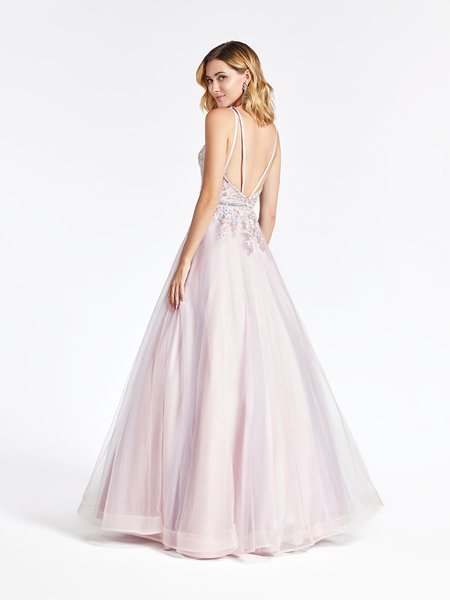 Val Stefani 3942RG beaded strappy open back tulle full A-line floor length gown with horsehair trim hem Val Stefani 3942RG beaded strappy open back tulle full A-line floor length gown with horsehair trim hem