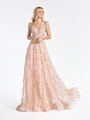 Val Stefani 3943RG unlined bodice glitter tulle rose gold A-line prom dress with sweetheart with illusion inset neckline
