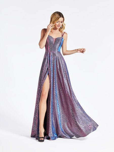 ValStefani 3944RW fun and flirty purple iridescent print jersey A-line with wrap skirt and side pockets ValStefani 3944RW fun and flirty purple iridescent print jersey A-line with wrap skirt and side pockets