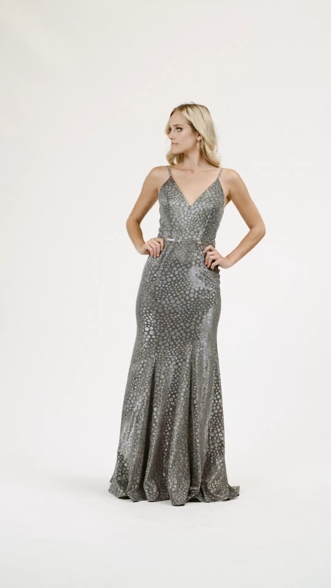Val Stefani 3945RW figure flattering mermaid with V-neck and open back with cutout and beaded sash at natural waist Val Stefani 3945RW figure flattering mermaid with V-neck and open back with cutout and beaded sash at natural waist