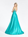 Val Stefani 3949RA alluring V-back with straps and illusion insets at side bodice A-line formal dress with kick train Val Stefani 3949RA alluring V-back with straps and illusion insets at side bodice A-line formal dress with kick train