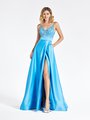 Val Stefani 3949RA light weight and soft sky blue satin prom dress with deep sweetheart beaded bodice Val Stefani 3949RA light weight and soft sky blue satin prom dress with deep sweetheart beaded bodice