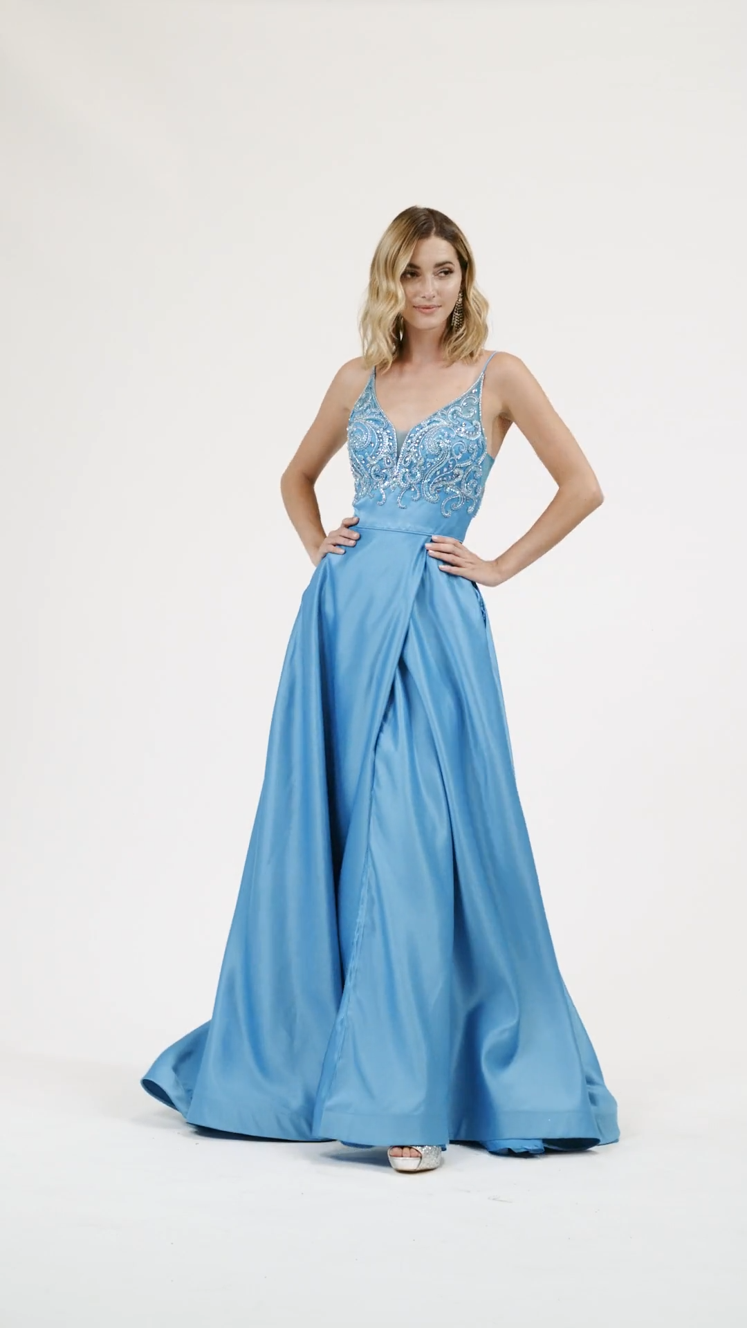 Val Stefani 3949RA eye-catching beaded plunging sweetheart bodice with side illusion insets and satin wrap skirt Val Stefani 3949RA eye-catching beaded plunging sweetheart bodice with side illusion insets and satin wrap skirt