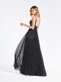 Val Stefani 3953RB elegant embroidered lace appliques decorated deep V-back with thin straps pleated A-line formal gown Val Stefani 3953RB elegant embroidered lace appliques decorated deep V-back with thin straps pleated A-line formal gown