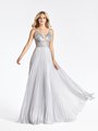 Val Stefani 3953RB plunging sweetheart with illusion inset unlined bodice with chiffon pleated A-line dress in silver Val Stefani 3953RB plunging sweetheart with illusion inset unlined bodice with chiffon pleated A-line dress in silver
