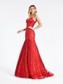 Val Stefani 3955RB trendy empire waist plunging sweetheart with straps glitter print net mermaid prom dress in classic red Val Stefani 3955RB trendy empire waist plunging sweetheart with straps glitter print net mermaid prom dress in classic red