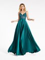 Val Stefani 3958RD thin straps unlined sweetheart bodice with sparkly beading and soft satin A-line prom dress in emerald