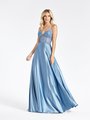 Val Stefani 3958RD sleeveless steel blue unlined sweetheart beaded bodice with soft satin A-line skirt and side pockets