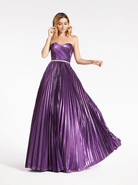 Val Stefani 3960RB charming shiny stretch satin pleated floor length A-line prom dress with strapless sweetheart in purple Val Stefani 3960RB charming shiny stretch satin pleated floor length A-line prom dress with strapless sweetheart in purple