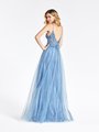Val Stefani 3962RB floor length deep V-back unlined beaded bodice with sparkle net A-line formal gown