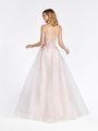 Val Stefani 3963RD sleeveless deep V-back re-embroidered lace appliques over tulle and glitter print net floor length A-line