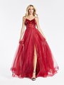 Val Stefani 3968RB unlined V-neck cut glass embellishment bodice with sparkle tulle wrap A-line in burgundy with couture belt Val Stefani 3968RB unlined V-neck cut glass embellishment bodice with sparkle tulle wrap A-line in burgundy with couture belt