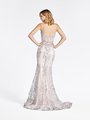 Val Stefani 3969RB deep V-back with thin straps mermaid gown with horsehair trimmed kick train in embroidered sequin net