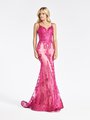 Val Stefani 3969RB all fuchsia mermaid embroidered sequin net with glitter print unlined bodice with sweetheart neckline